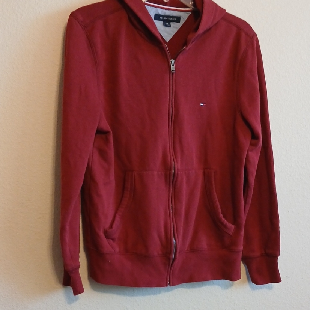 Tommy Hilfiger Red Hoodie Zip Front Pockets Size S/P